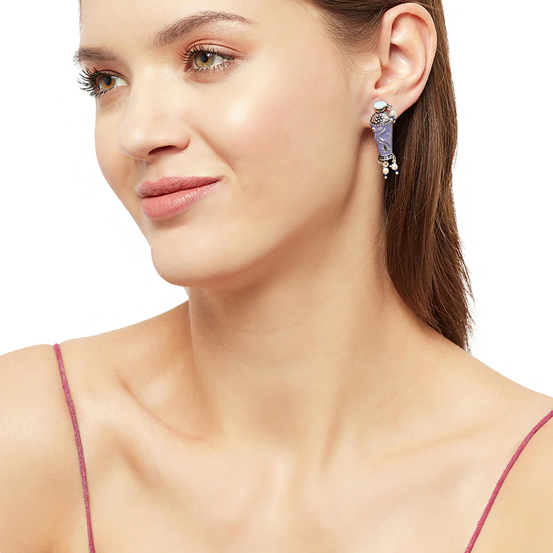 Arabian Nights Vintage Style Enamelled Oxidised Plated Brass Earrings - Image 2