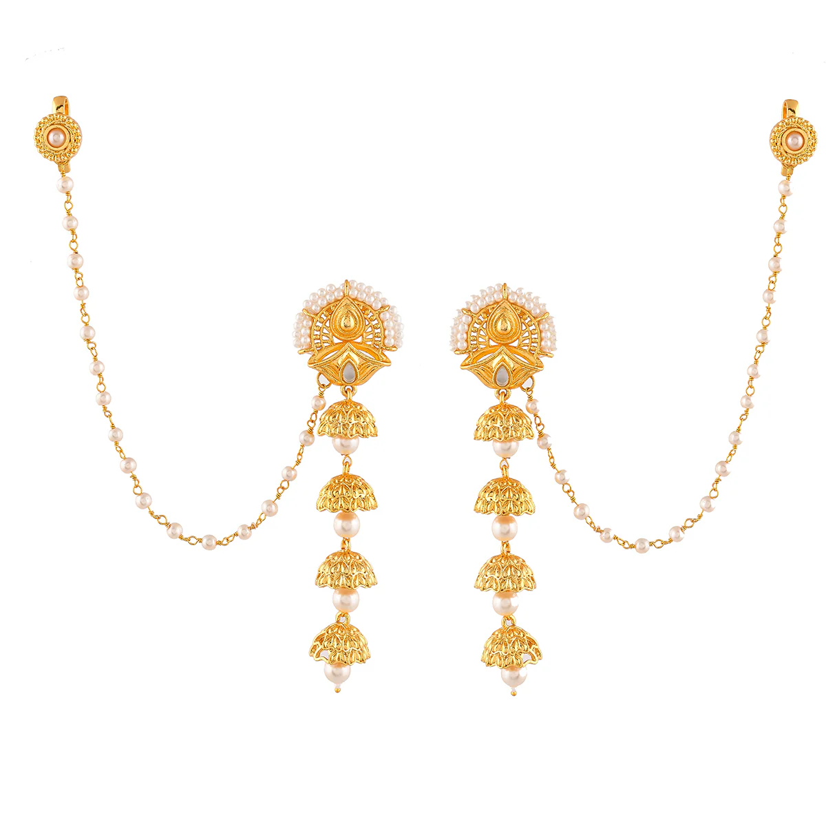 Aradhana Roshini Long Drop Jhumka With Ear Chain - Image 3