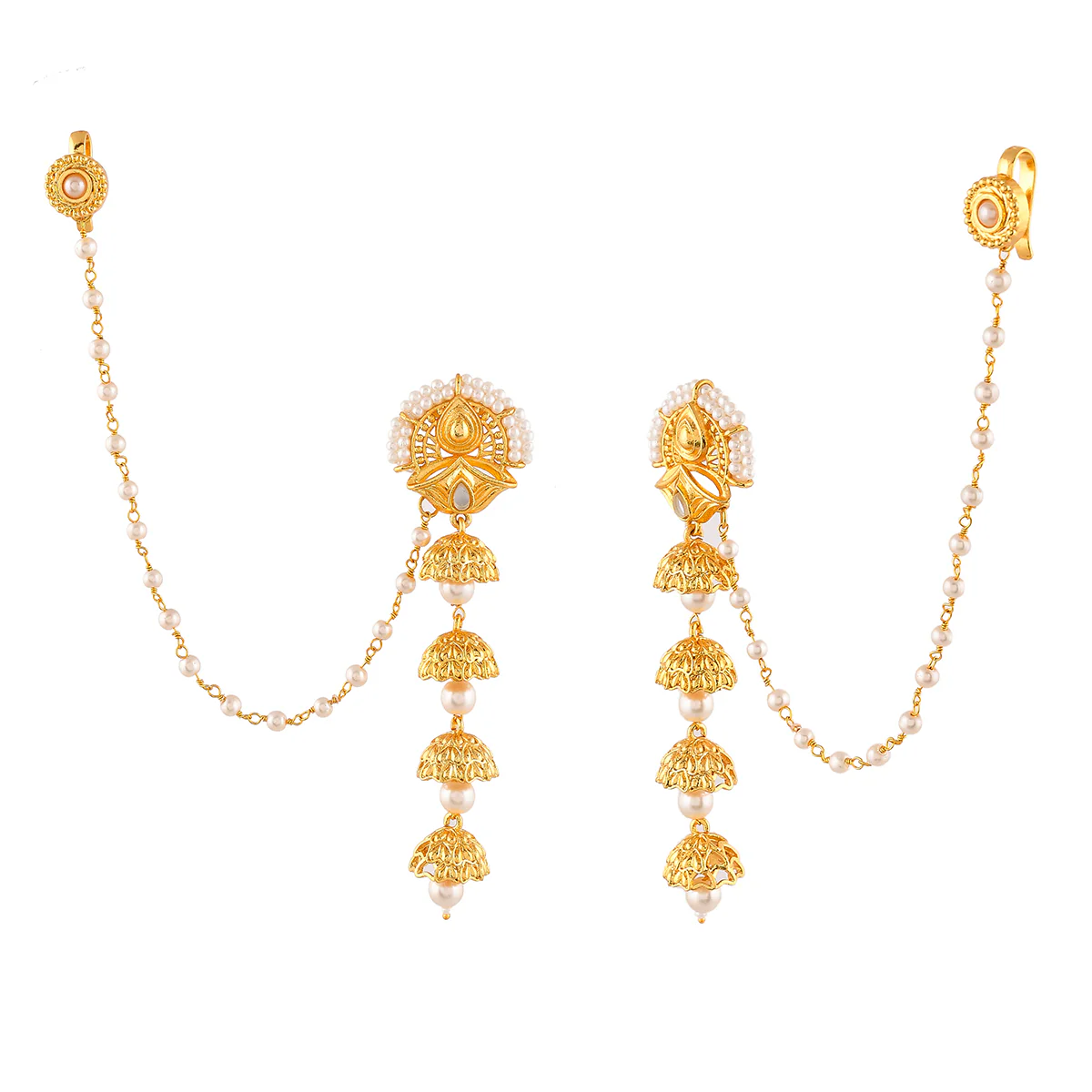Aradhana Roshini Long Drop Jhumka With Ear Chain - Image 4