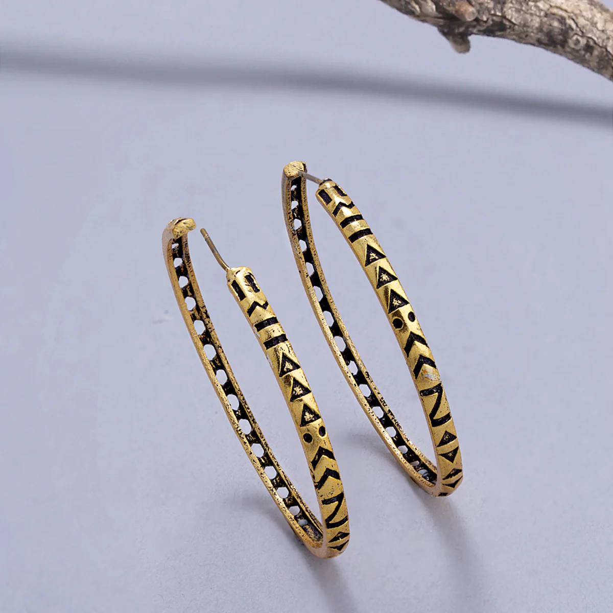 Aztec Bar Gold Toned Hoop Earrings