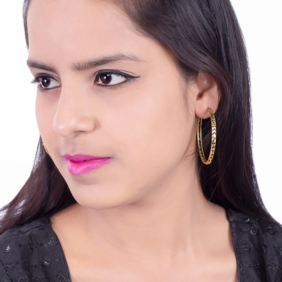 Aztec Bar Gold Toned Hoop Earrings - Image 2