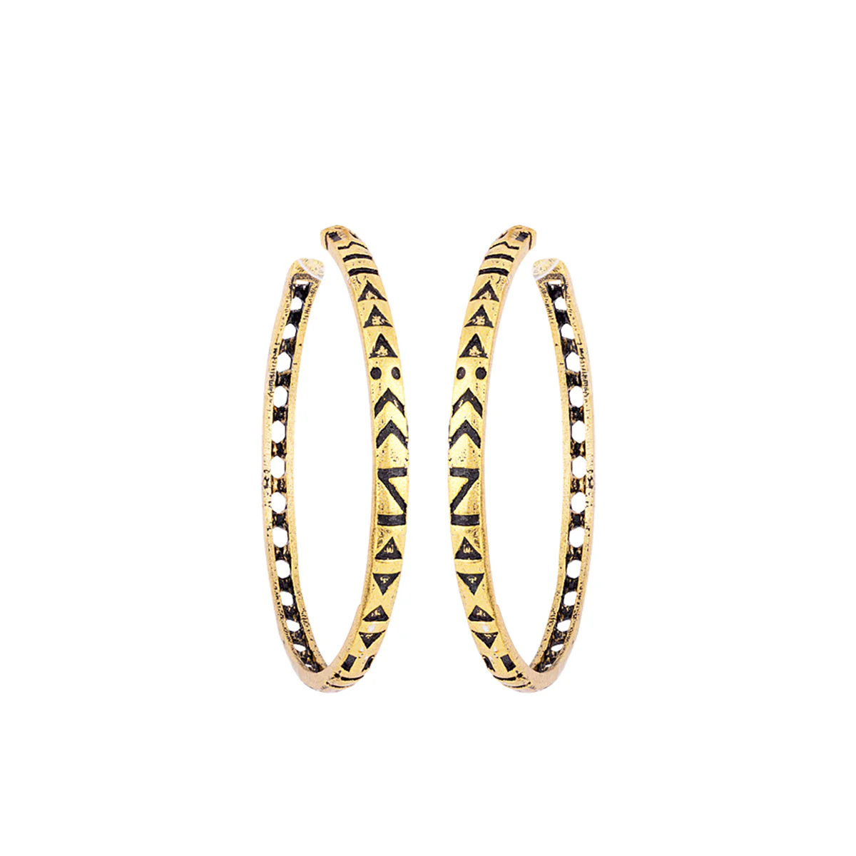 Aztec Bar Gold Toned Hoop Earrings - Image 3