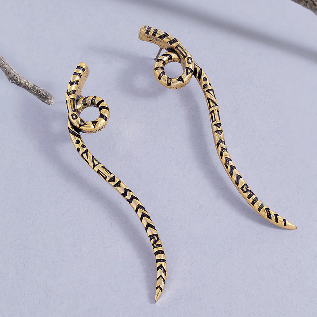 Aztec Bar Spiral Long Earrings