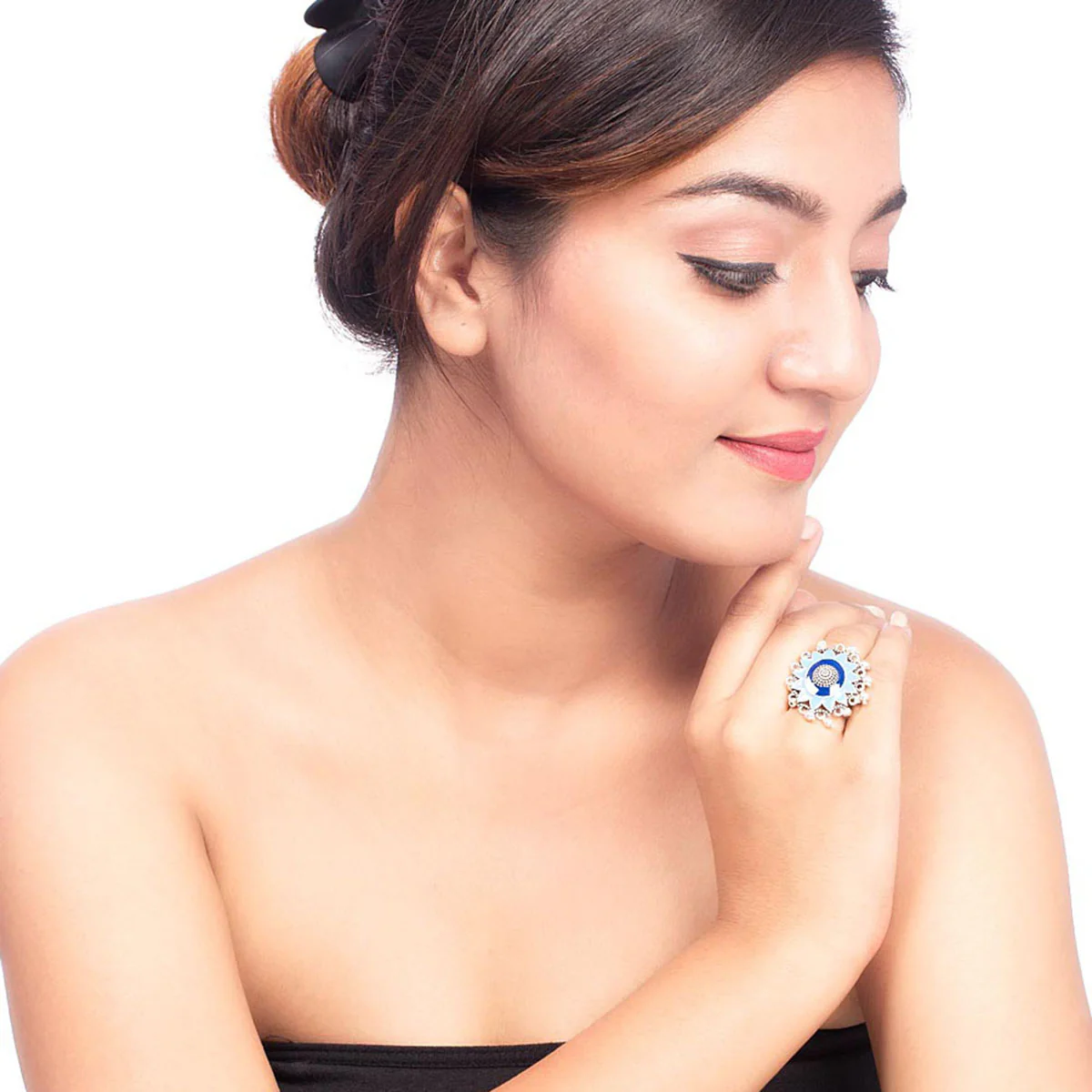 Azure Floral Cocktail Ring - Image 2