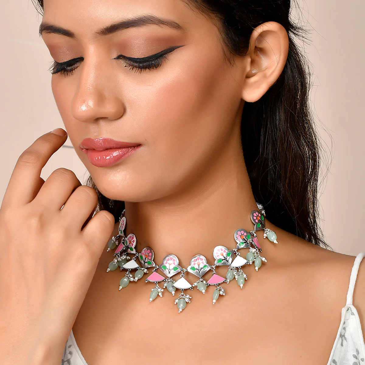 Bagh E Fiza Basanti Leaves and Flowers Necklace - Image 2