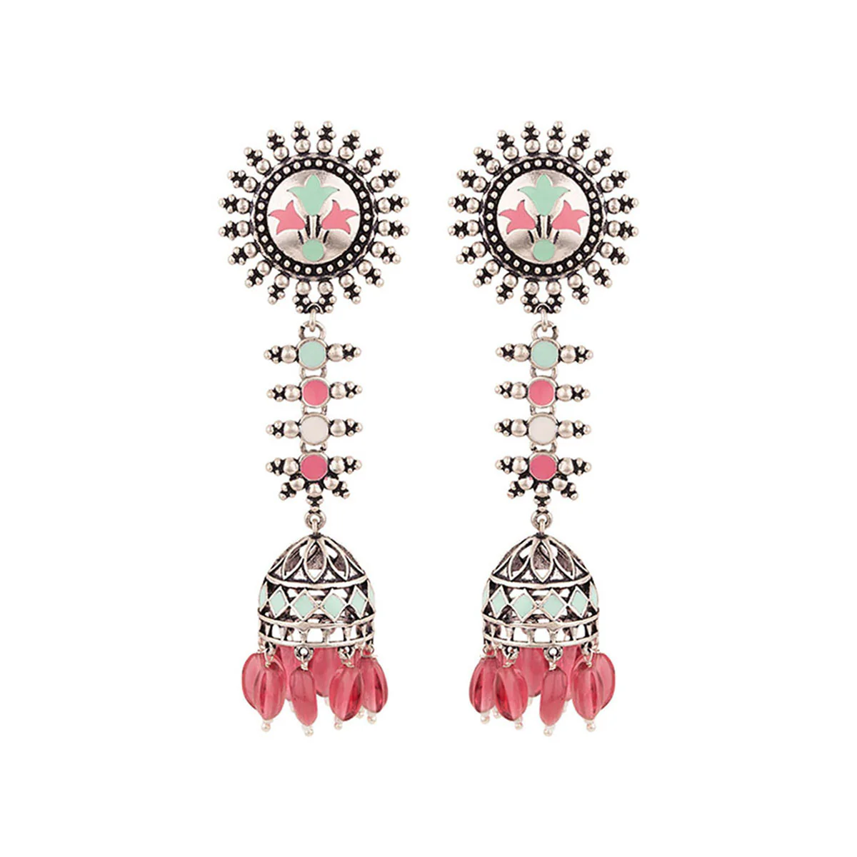 Bagh E Fiza Floral Chakra and Jhumka Drop Earrings - Image 3
