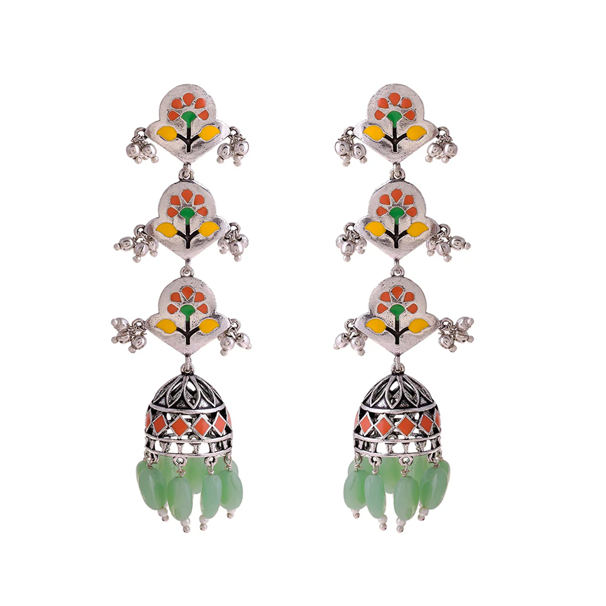 Bagh E Fiza Pastel Jhumka Layered Earrings - Image 3