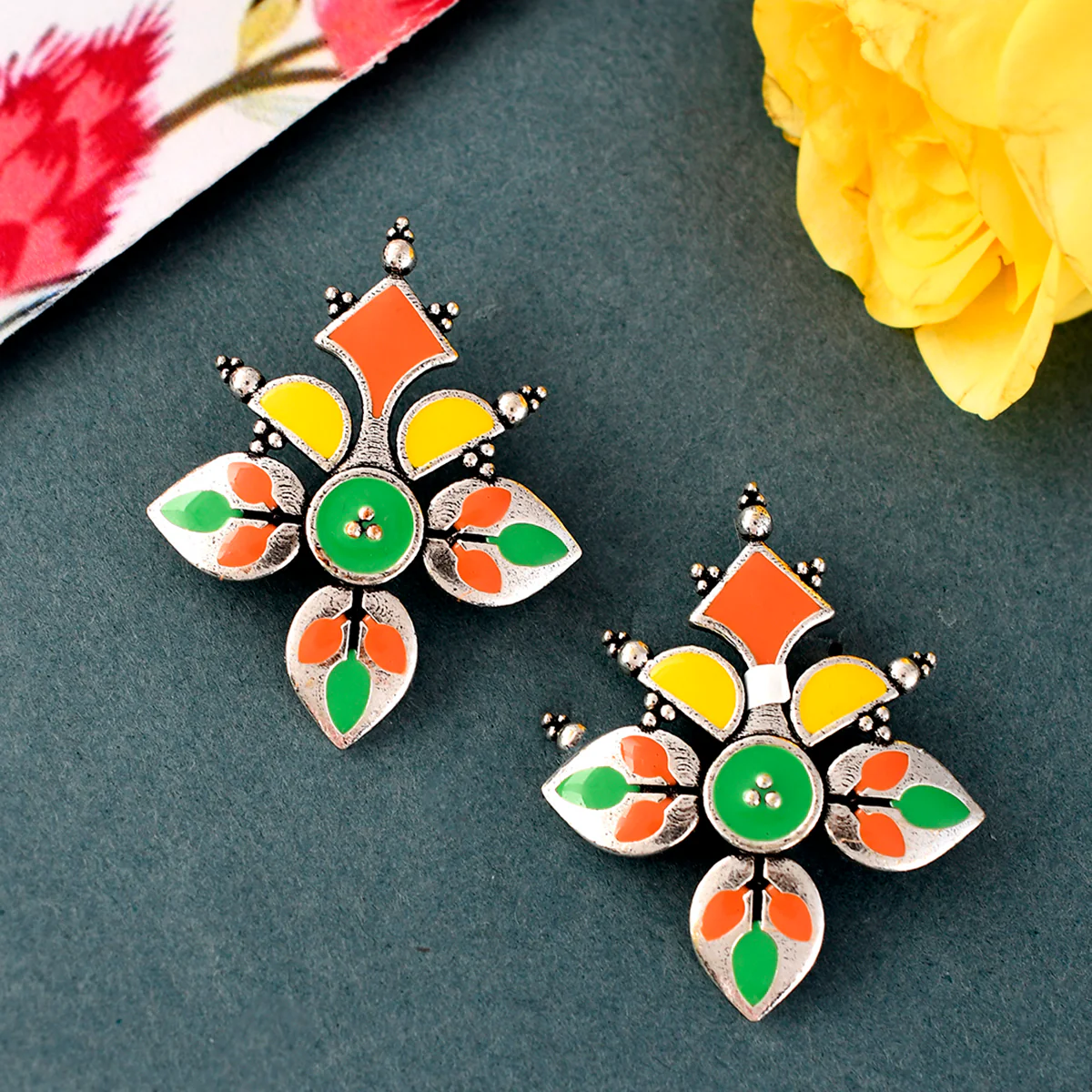 Bagh E Fiza Rangoli Pattern Earrings