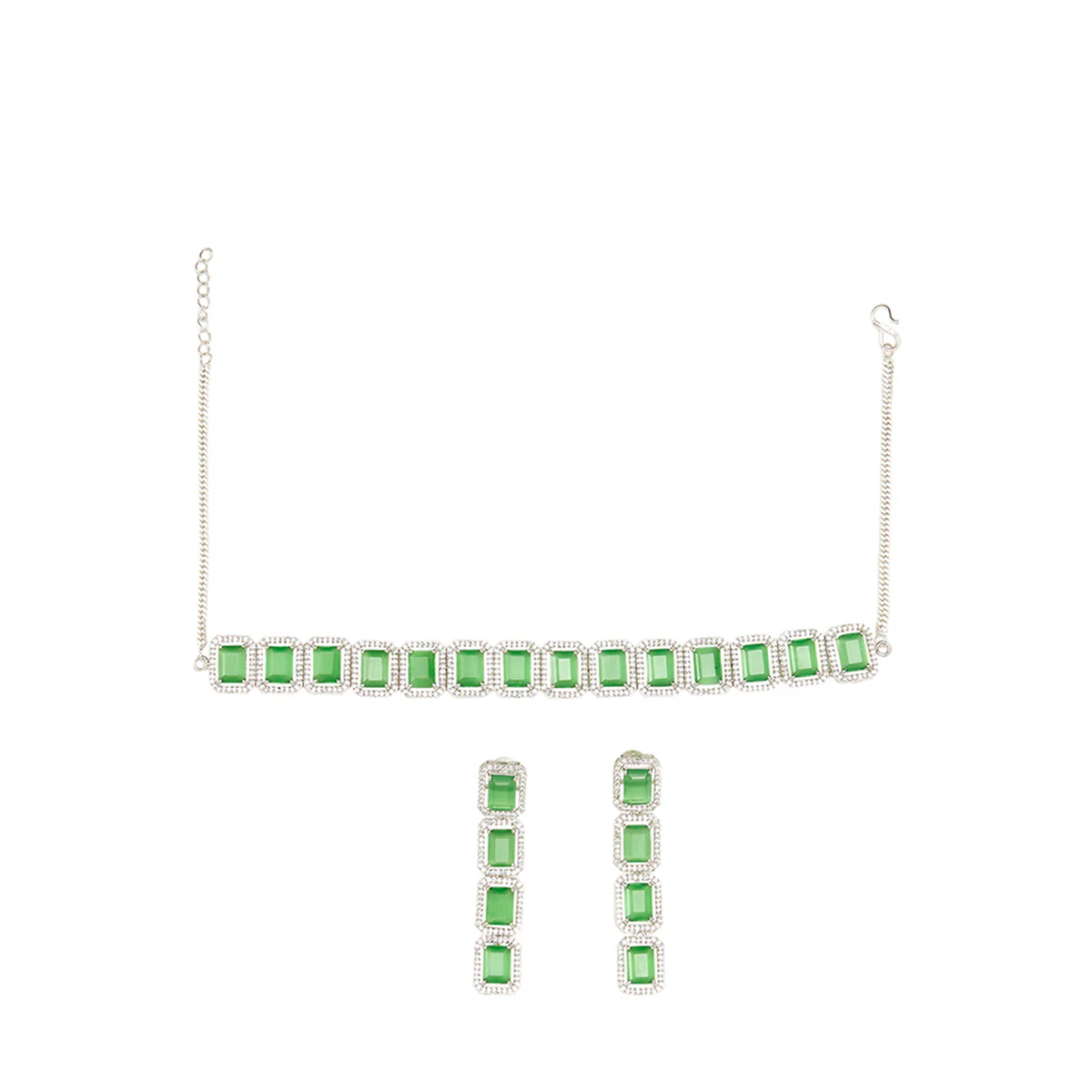 Baguette Cut Zircons Embellished White Toned Brass Jewellery Set - Image 3