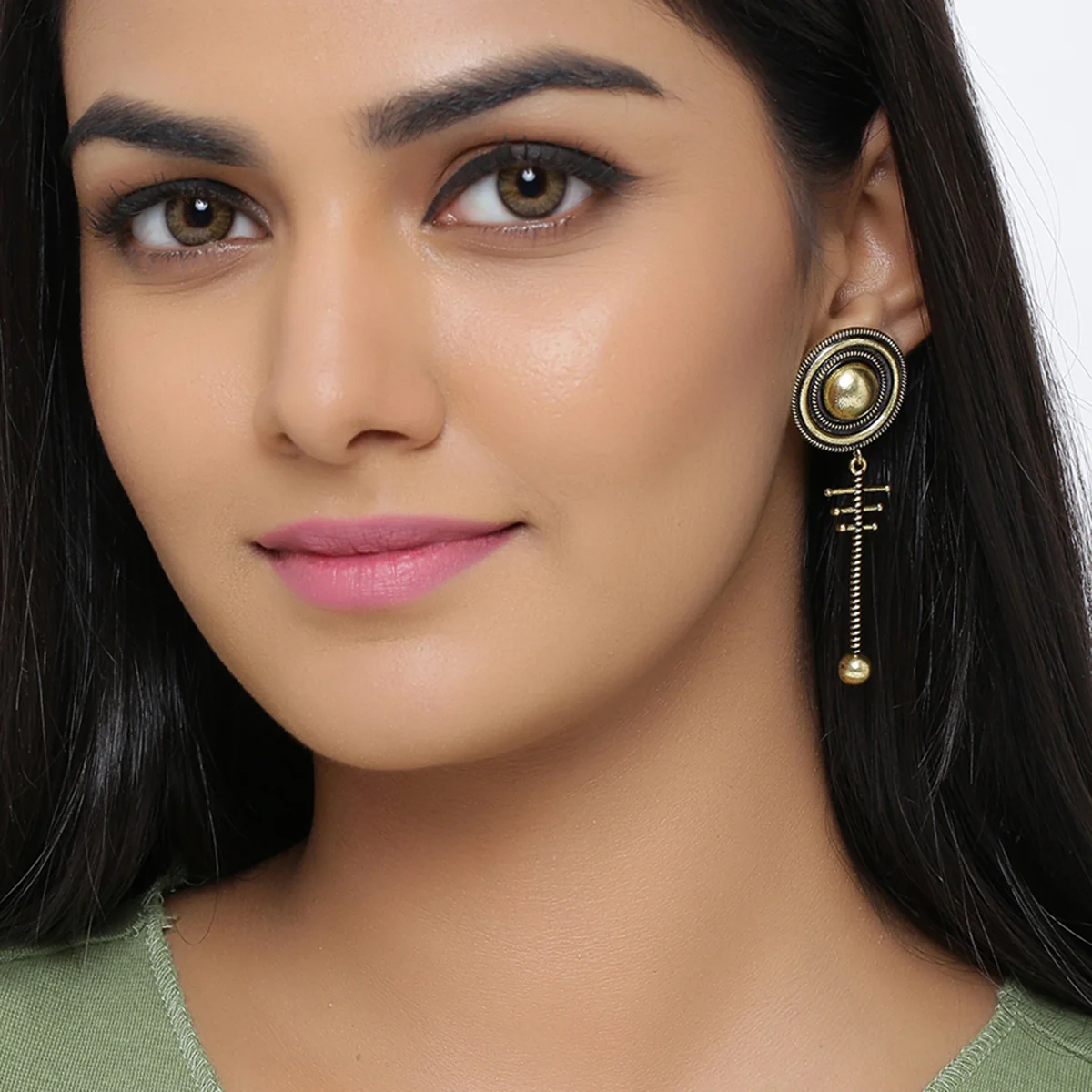Baigani Circular Drop Brass Earrings - Image 2