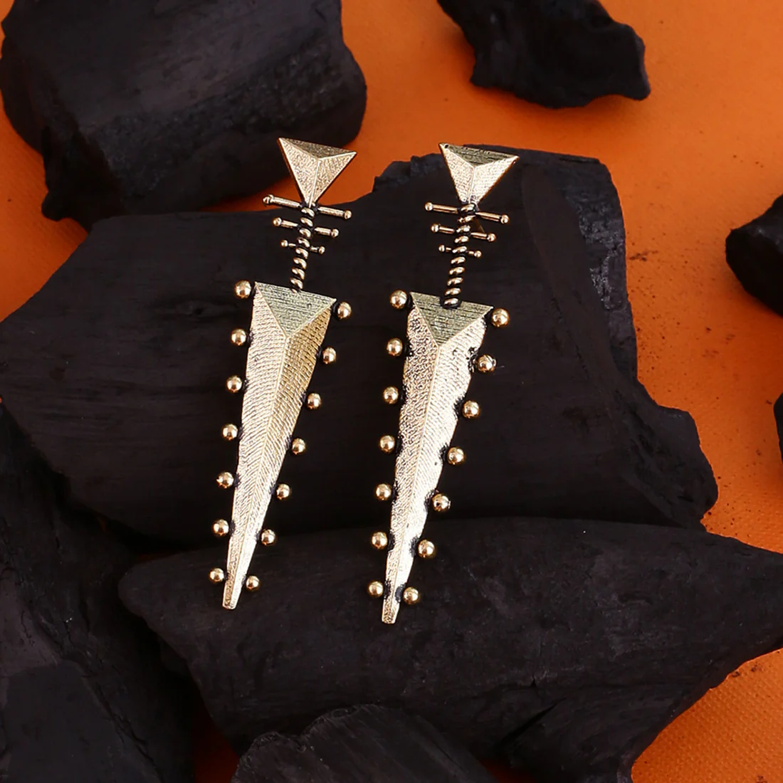 Baigani Triangles Drop Brass Earrings