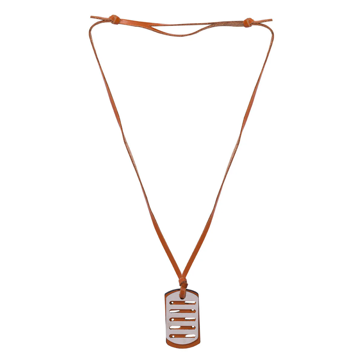 Bar Detailing Pendant With Brown Leather Chain For Men - Image 4