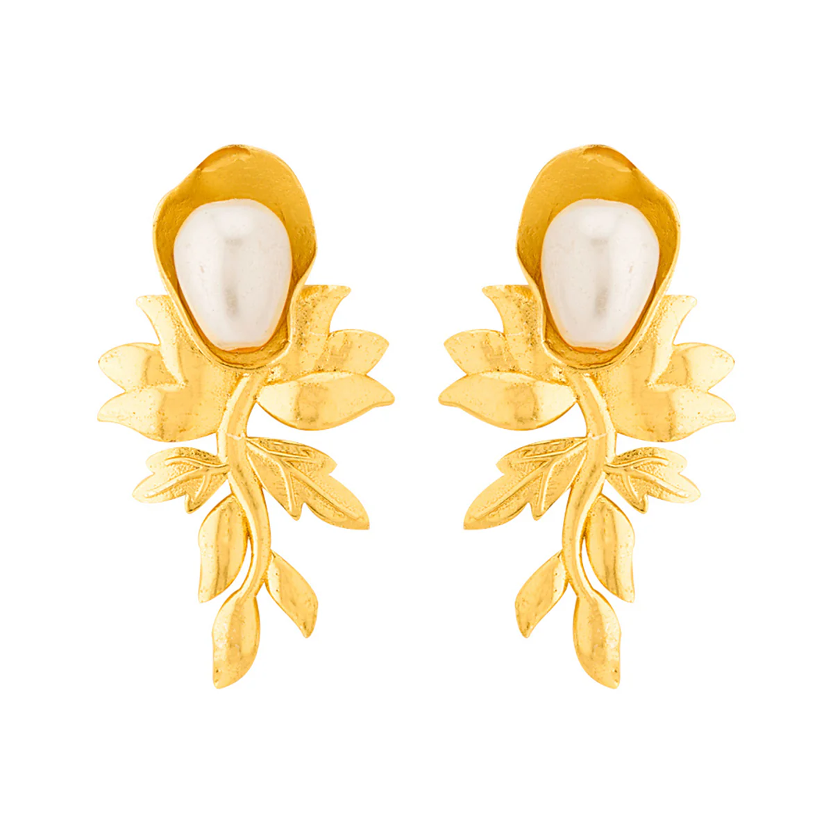Baroque Pearl Blooming Buds Stud Earrings - Image 2
