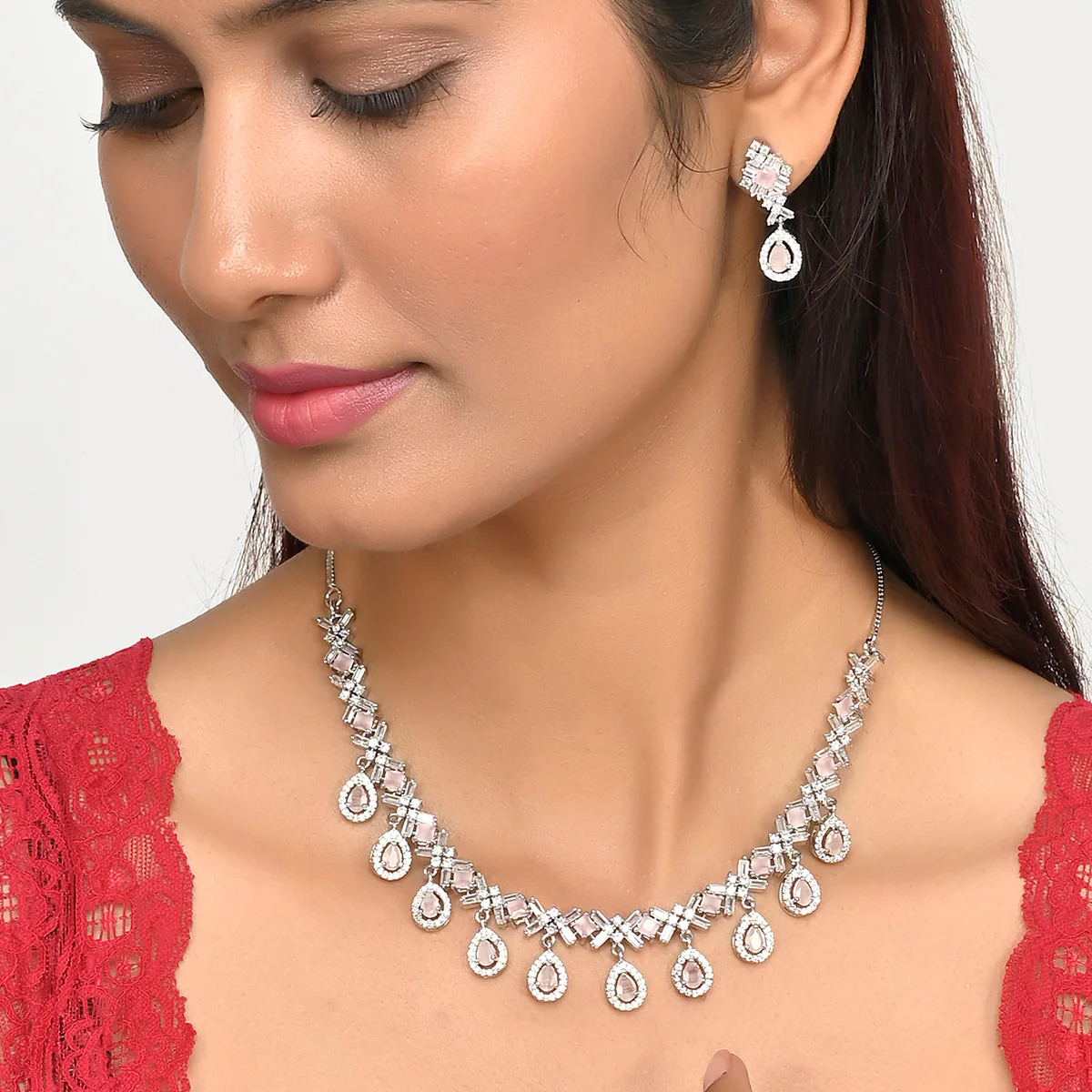 Sparkling Elegance Pink Gems Jewellery Set - Image 2