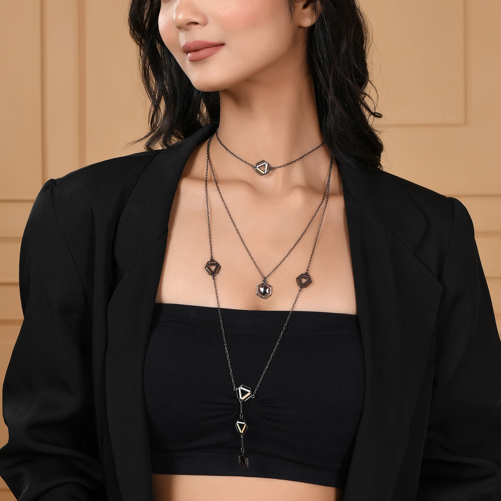 Benzene Black Rhodium Brass Necklaces - Image 3