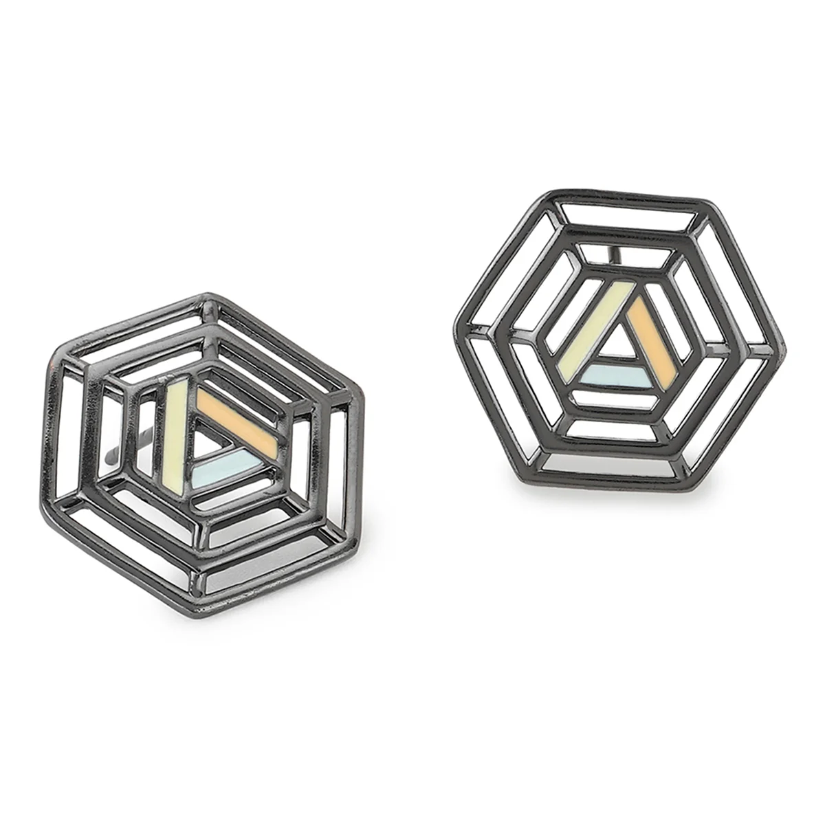 Benzene Black Rhodium Brass Stud Earrings - Image 4