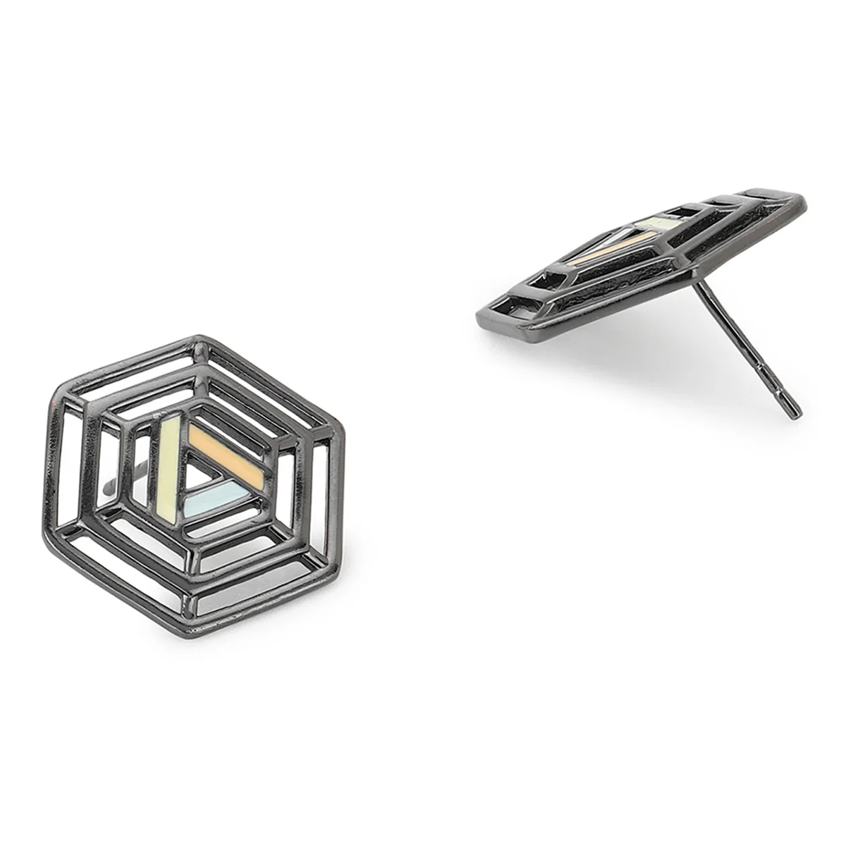 Benzene Black Rhodium Brass Stud Earrings - Image 5