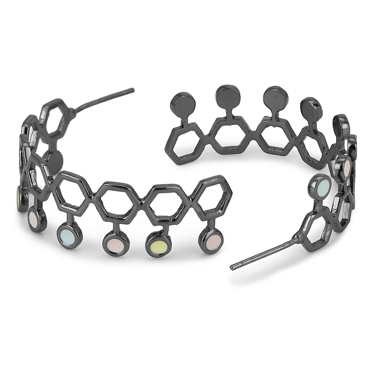 Benzene Black Rhodium Hexagon Designed Earrings - Image 4