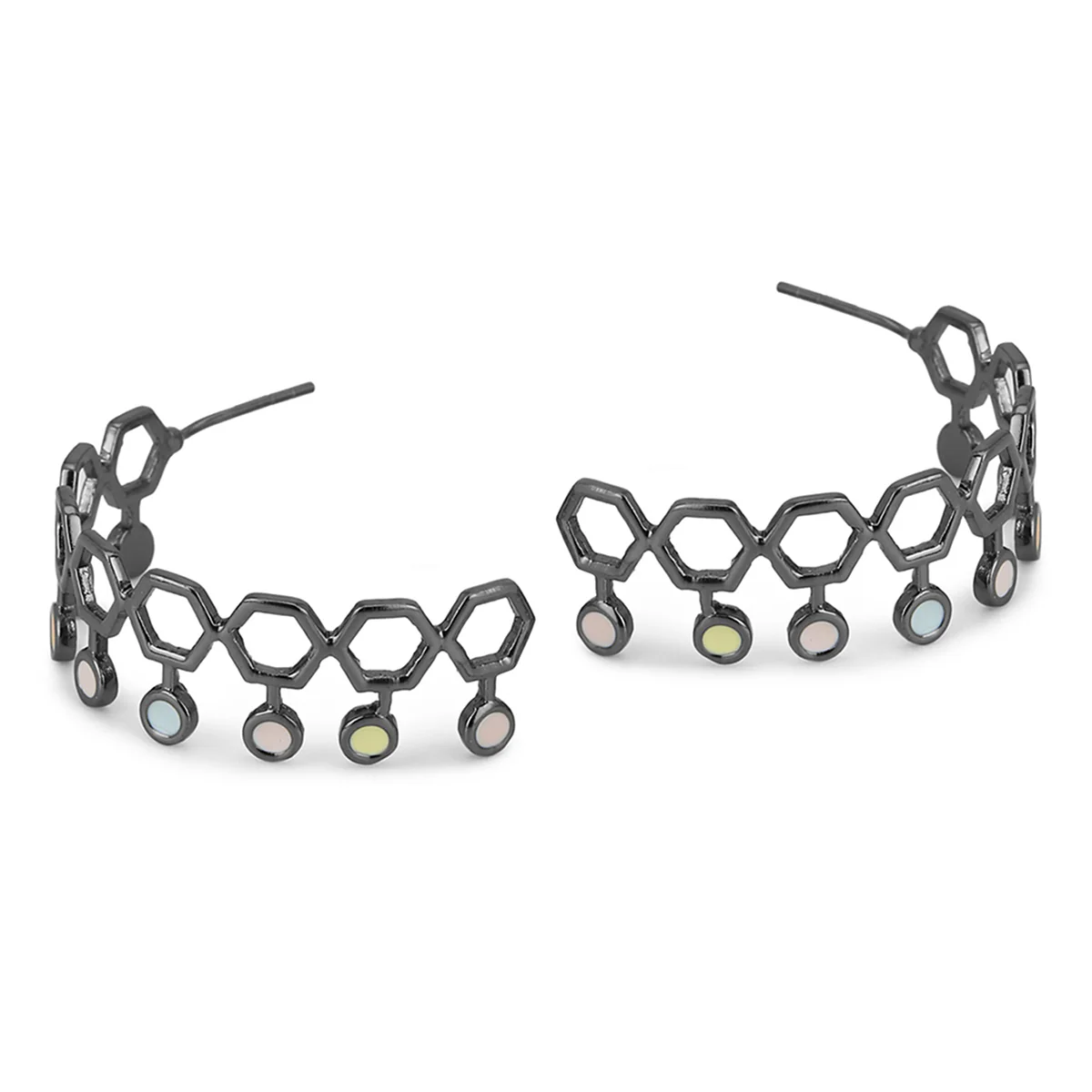Benzene Black Rhodium Hexagon Designed Earrings - Image 5