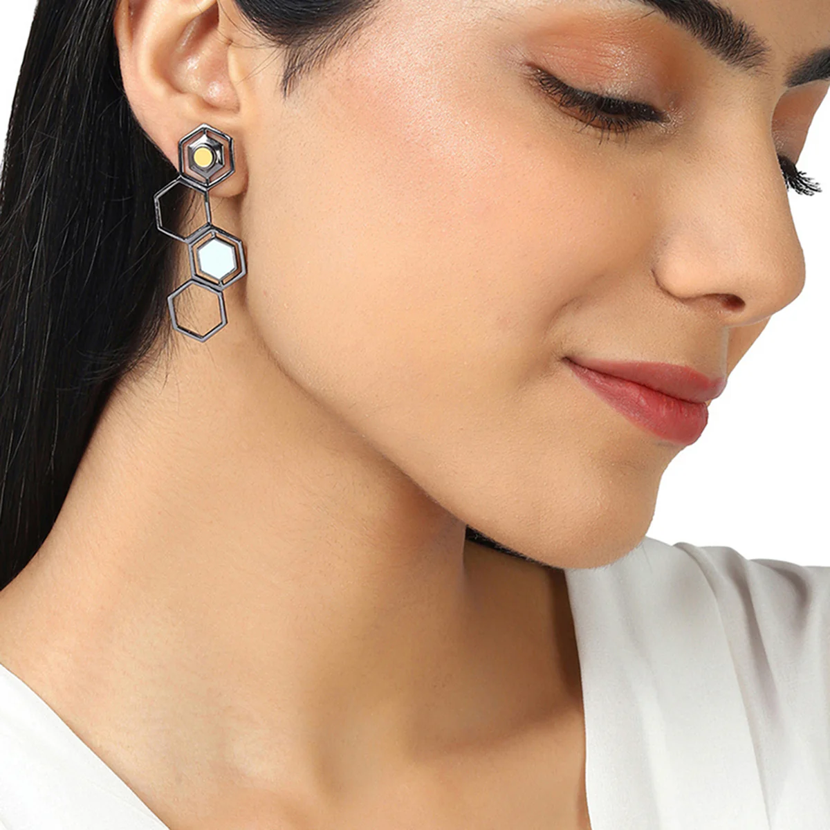 Benzene Black Rhodium Brass Earrings - Image 2