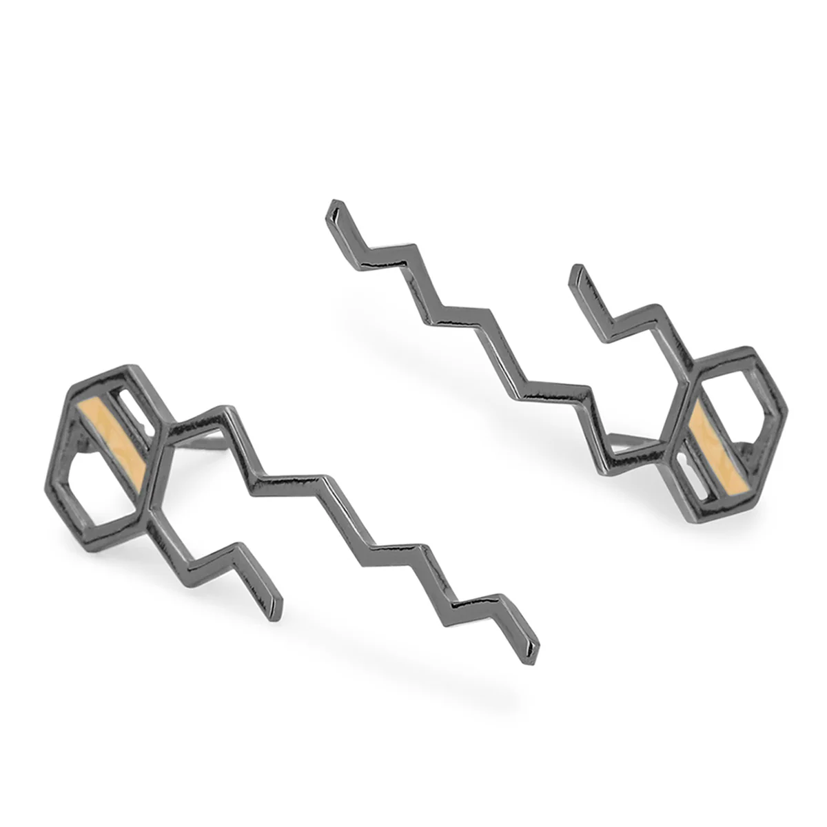 Benzene Black Rhodium Hexagon Shaped Earrings - Image 5