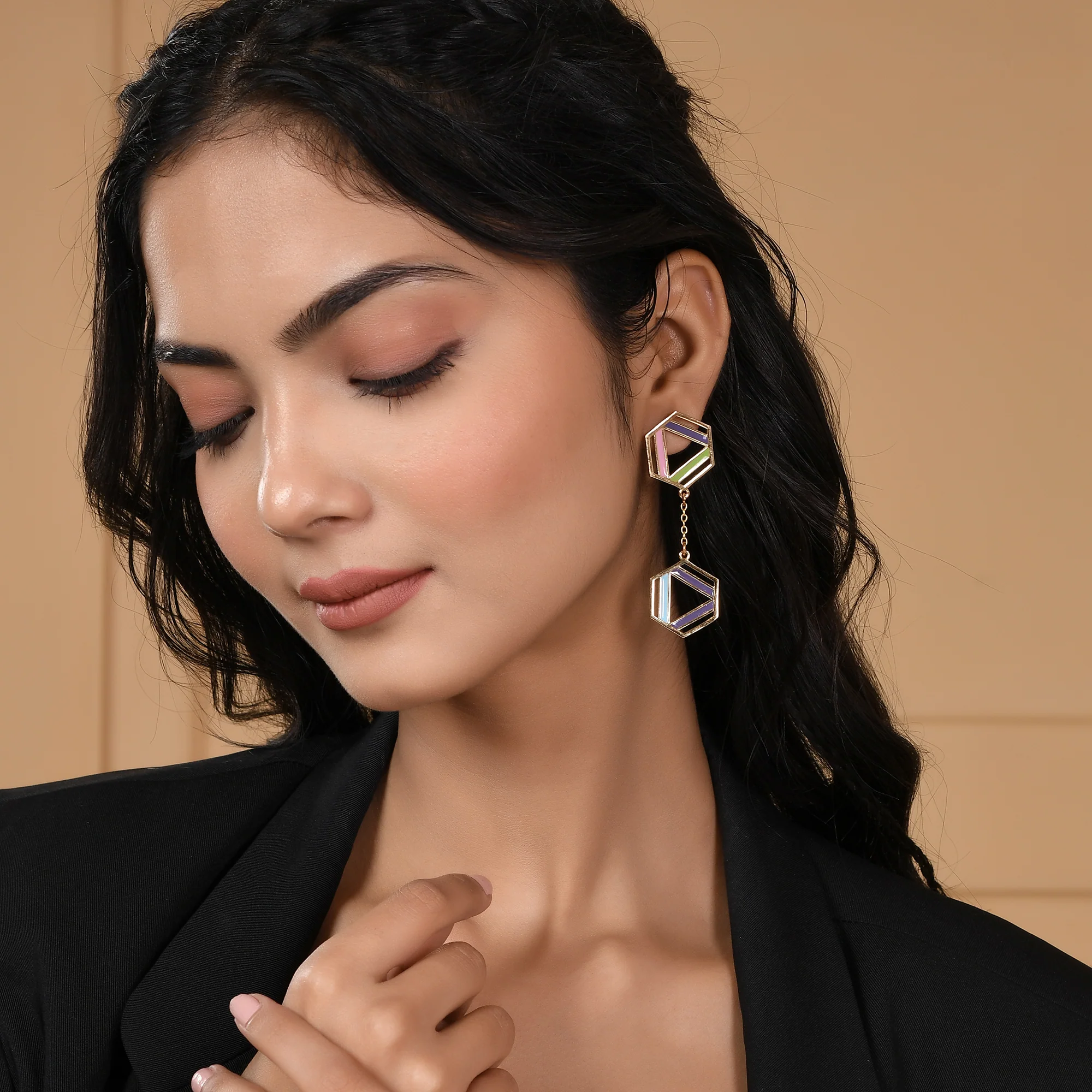 Benzene Enameled Layered Drop Earrings - Image 3