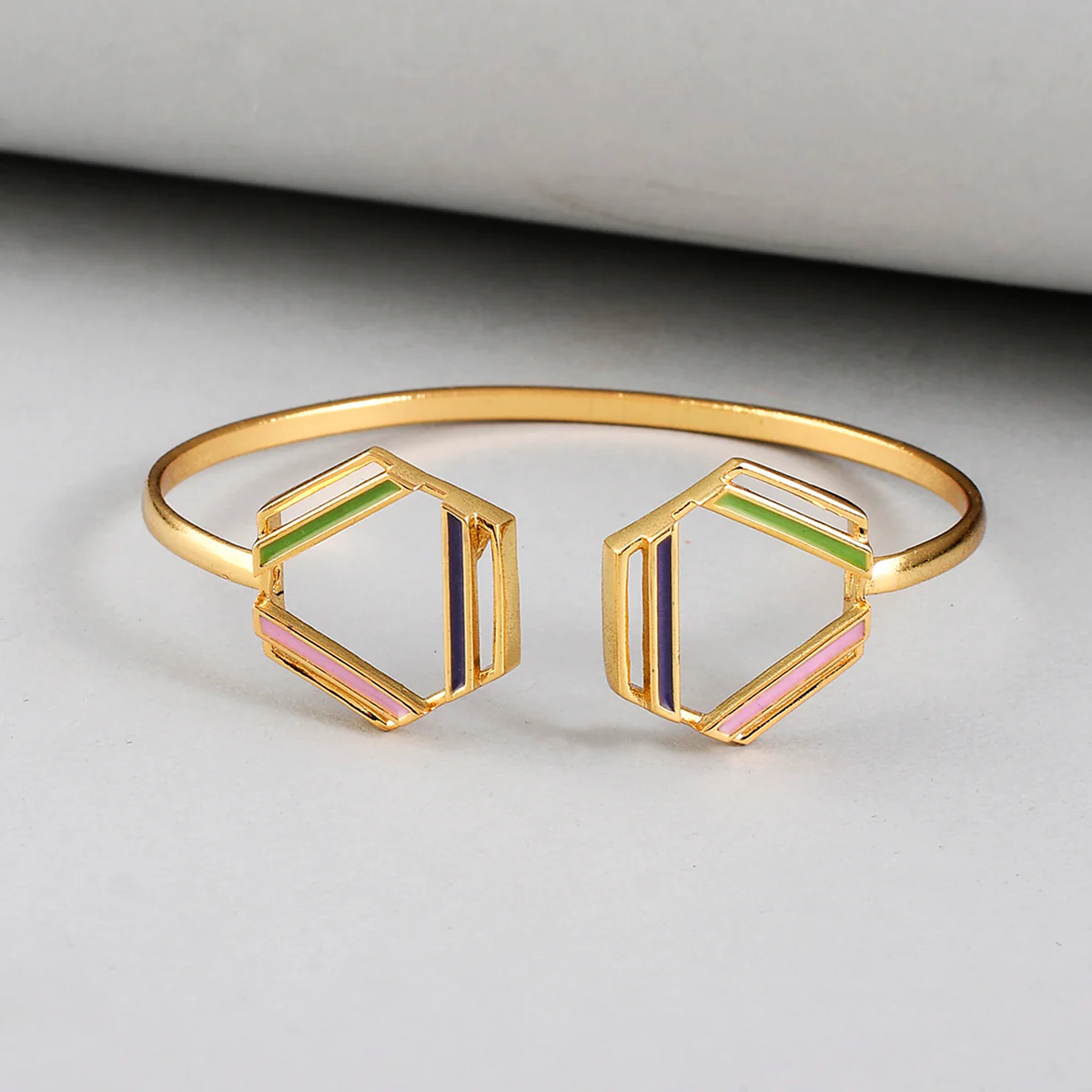 Benzene Gold Geometric Enamelled Cuff Bracelet