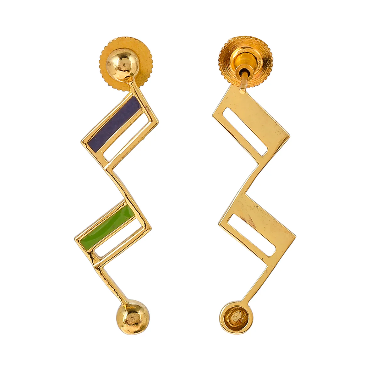 Benzene Gold Geometrical Enamelled Drop Earrings - Image 5