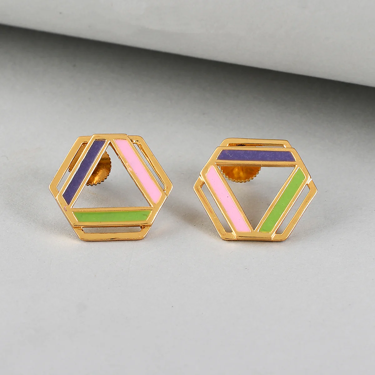 Benzene Gold Plated Enamelled Stud Earrings