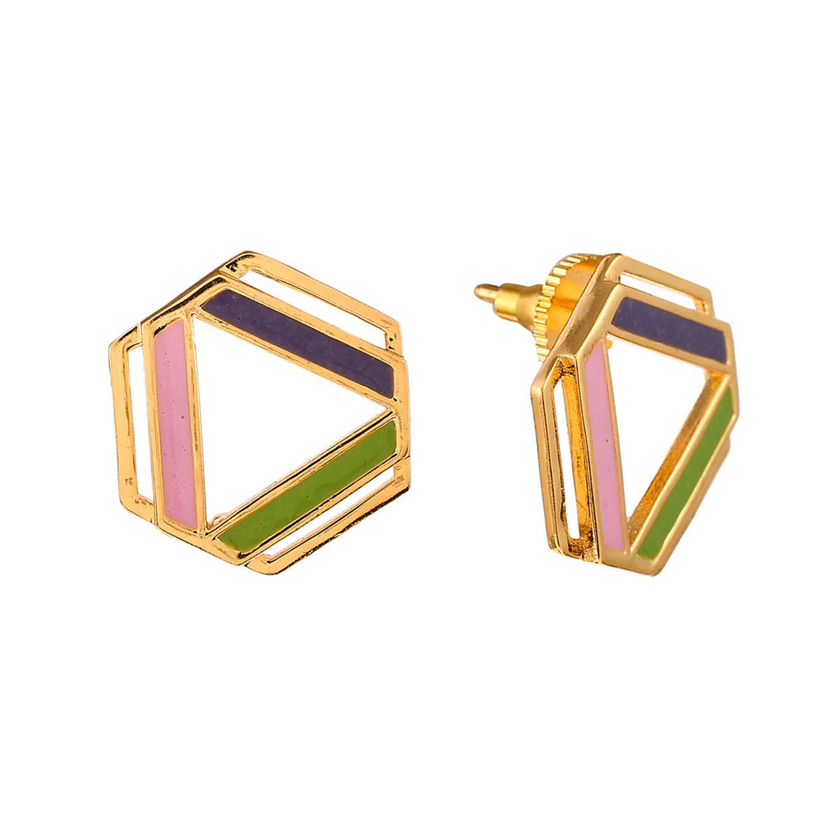 Benzene Gold Plated Enamelled Stud Earrings - Image 4