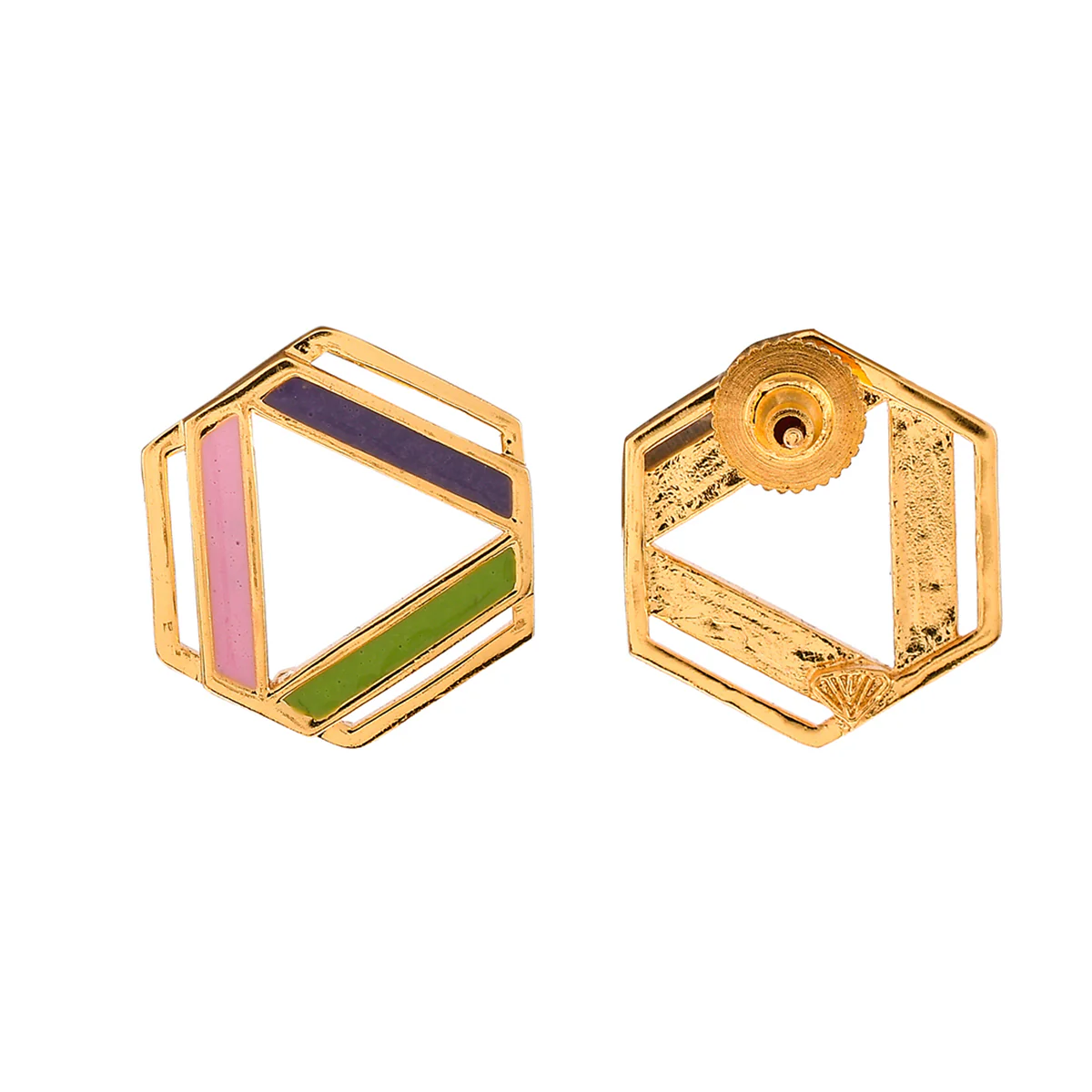 Benzene Gold Plated Enamelled Stud Earrings - Image 5