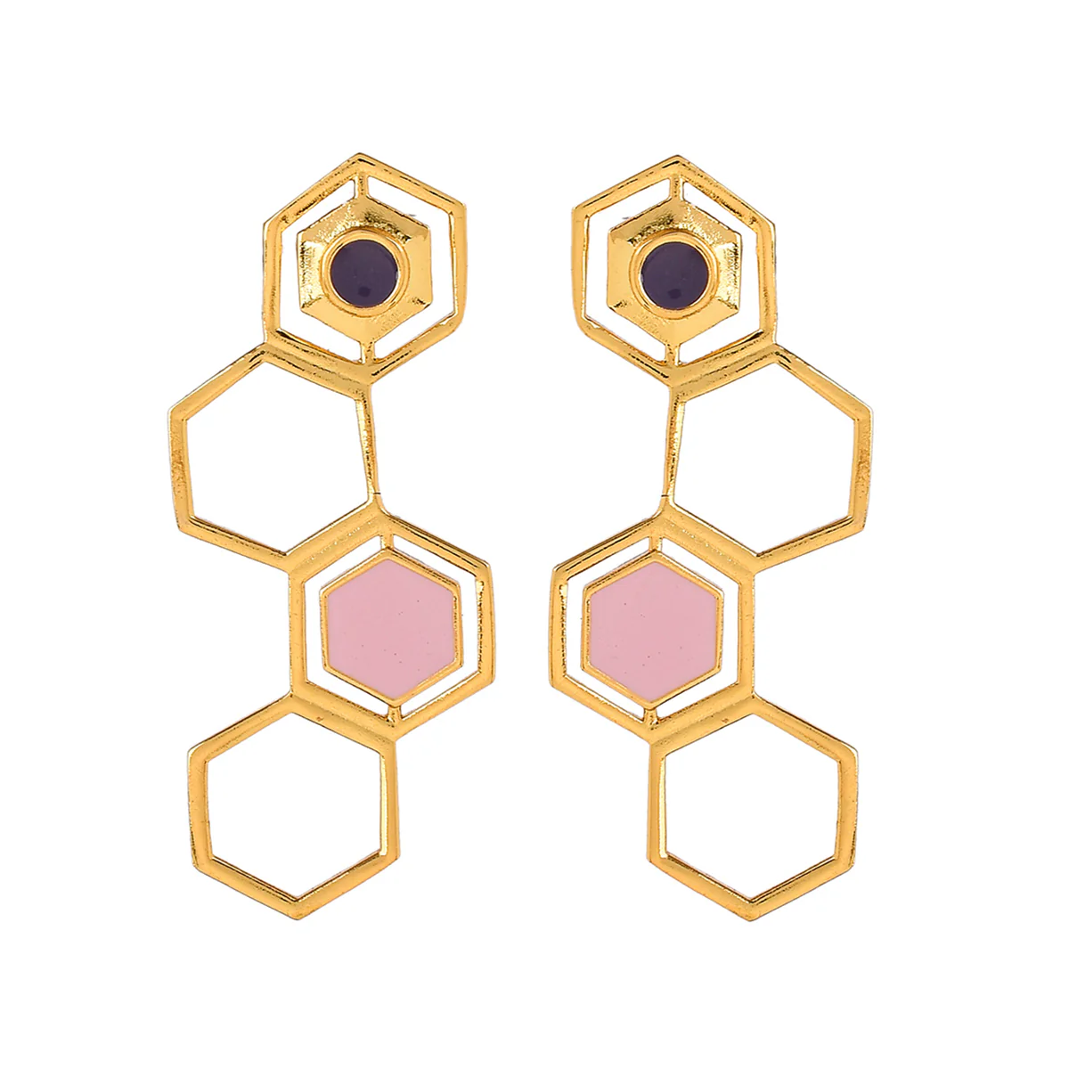 Benzene Gold Plated Hexagon Drop Earrings - Image 3