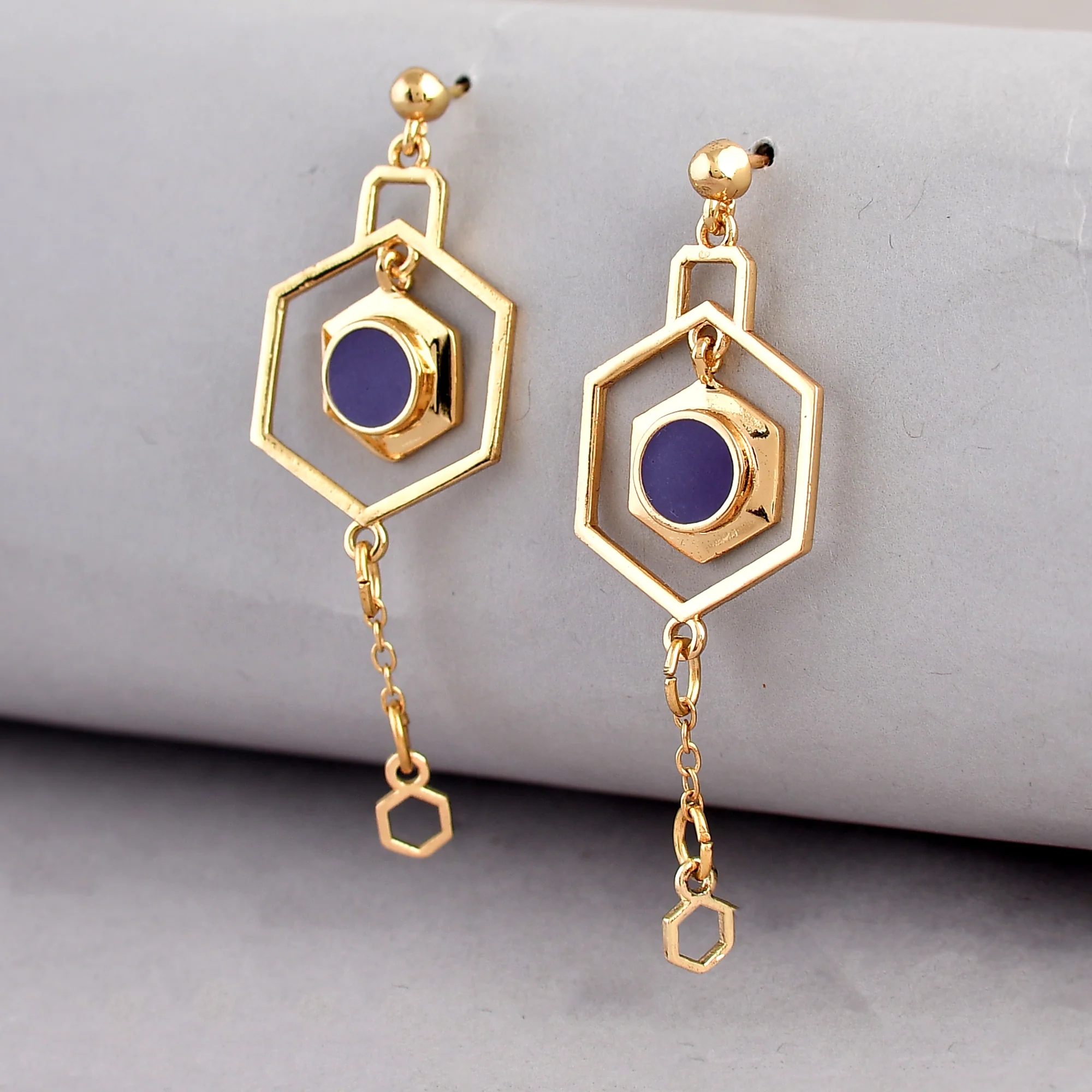 Benzene Purple Gem Contemporary Drop Earrings