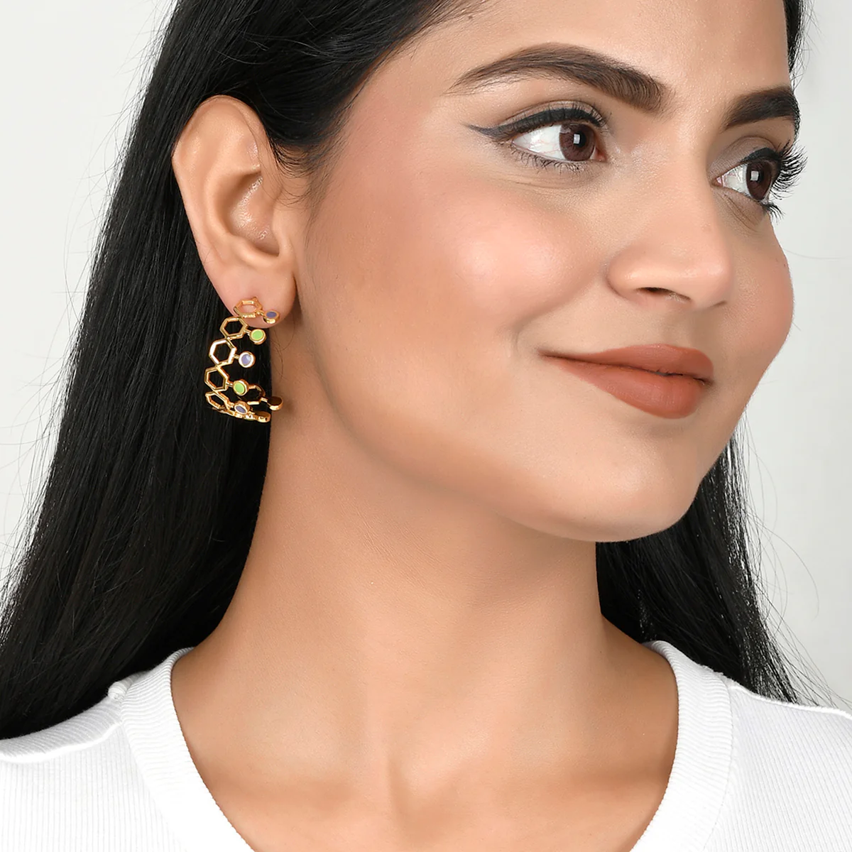 Benzene Gold Quirky Geometric Earrings - Image 2