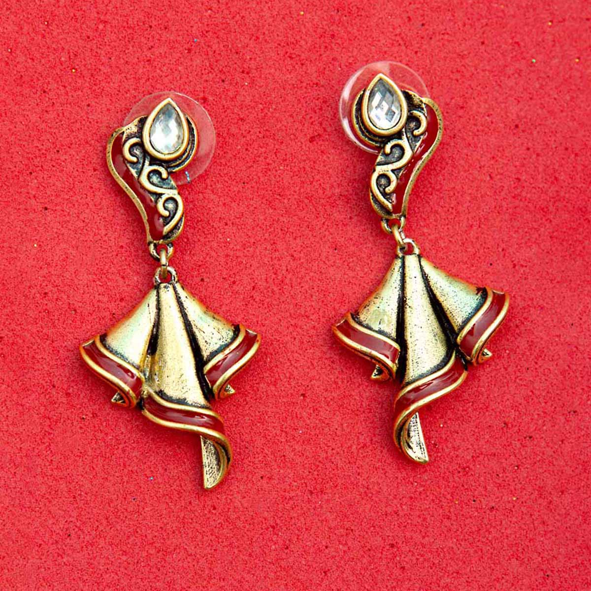 Bharatnatyam Drape Enamel Details Earrings