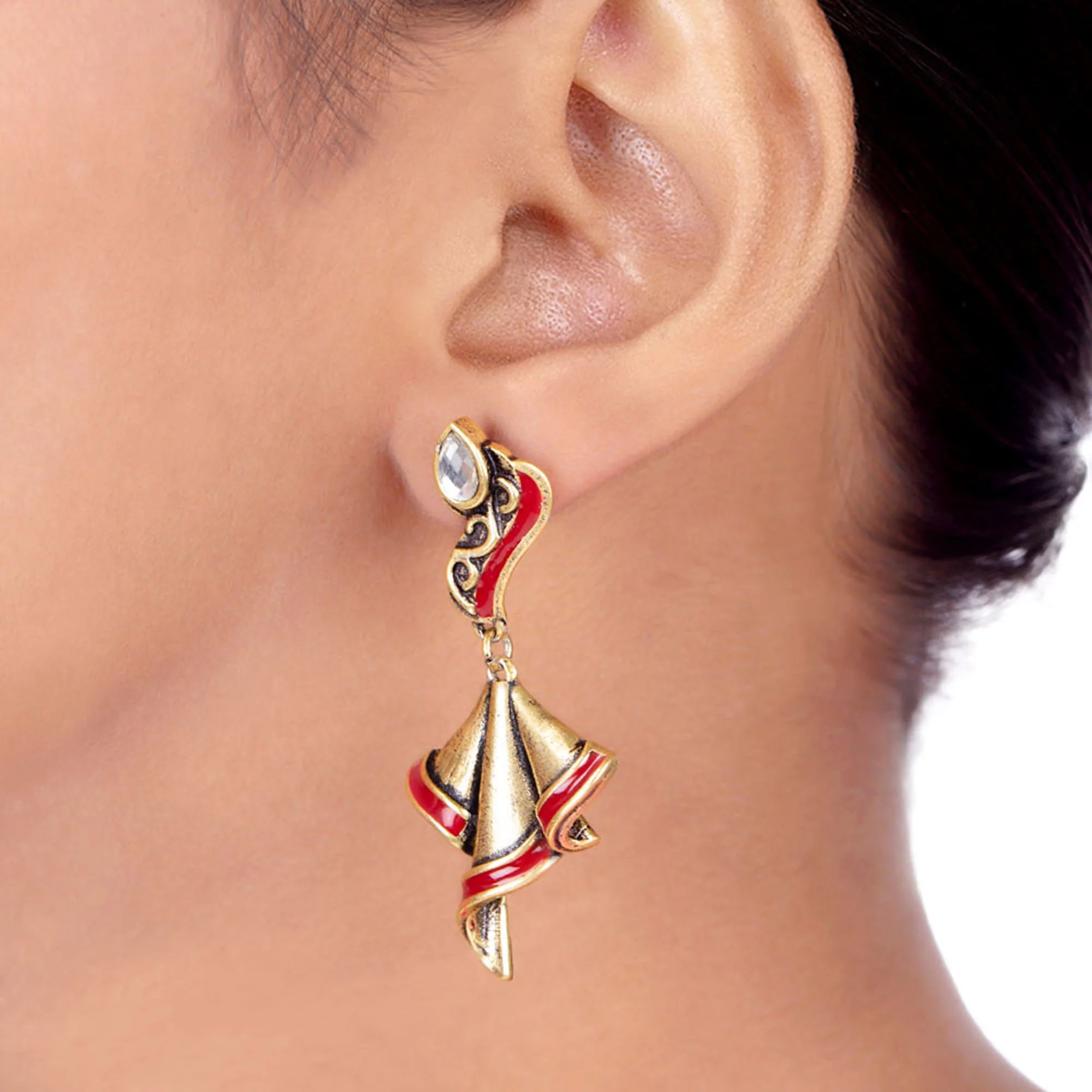 Bharatnatyam Drape Enamel Details Earrings - Image 2