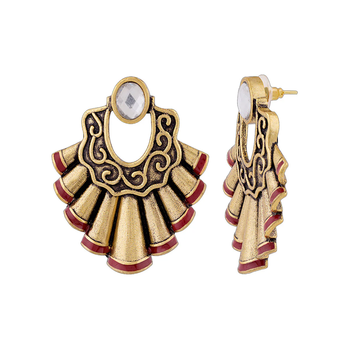 Bharatnatyam Drape Gems Embellished Drop Earrings - Image 4