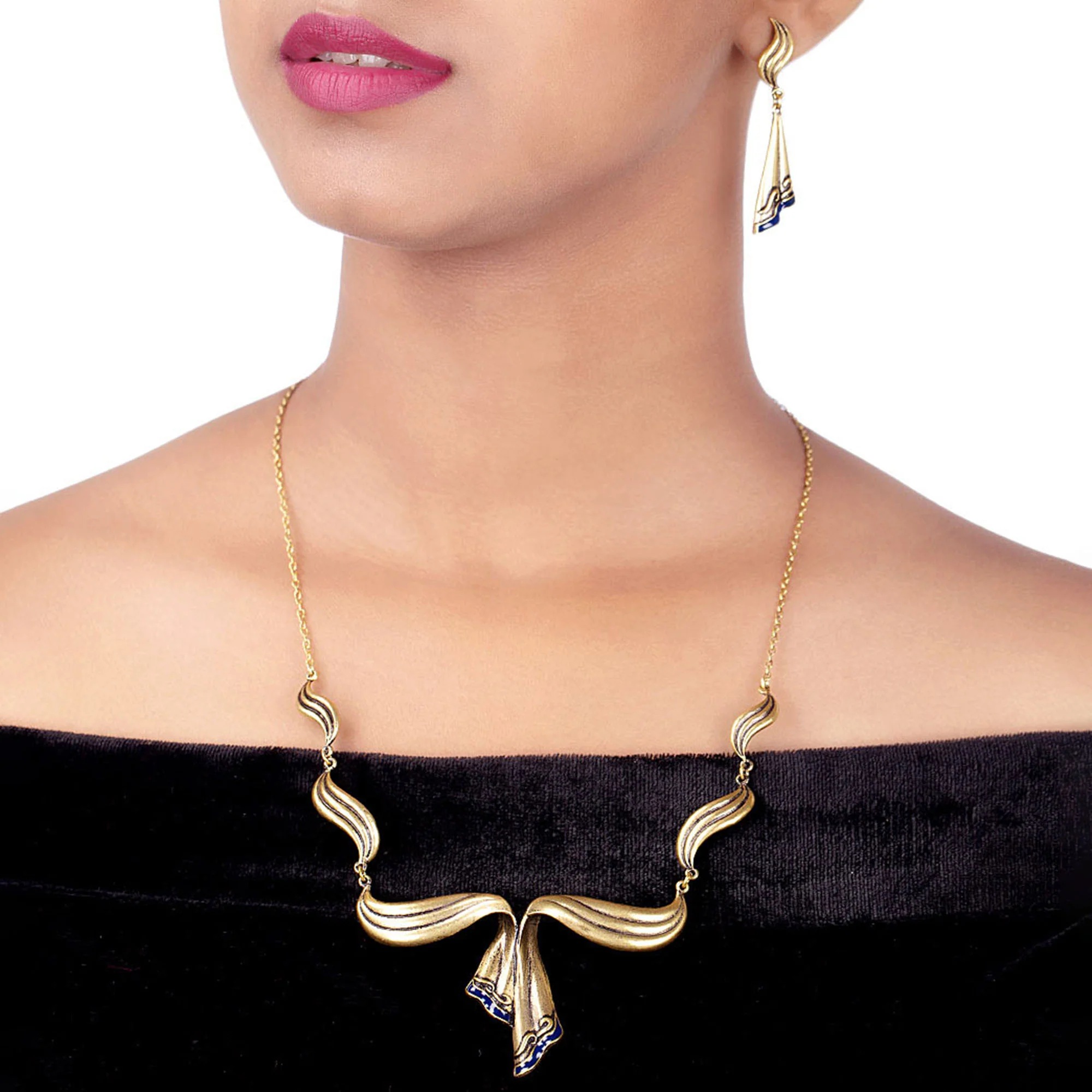 Bharatnatyam Drape Plated Brass Necklace Set - Image 2