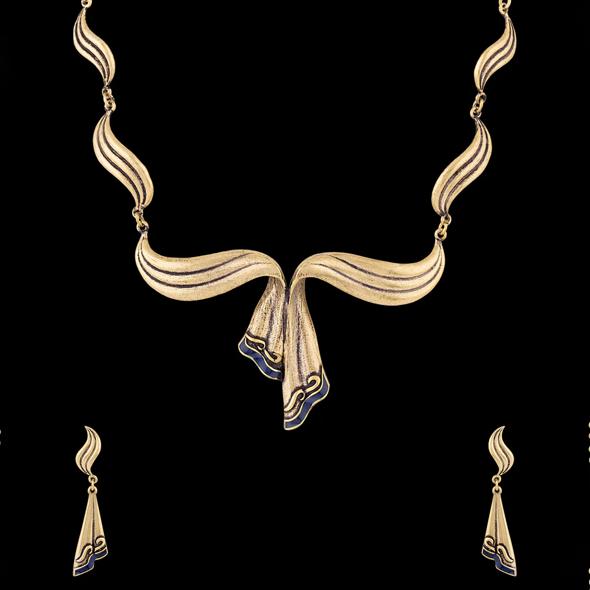 Bharatnatyam Drape Plated Brass Necklace Set - Image 3