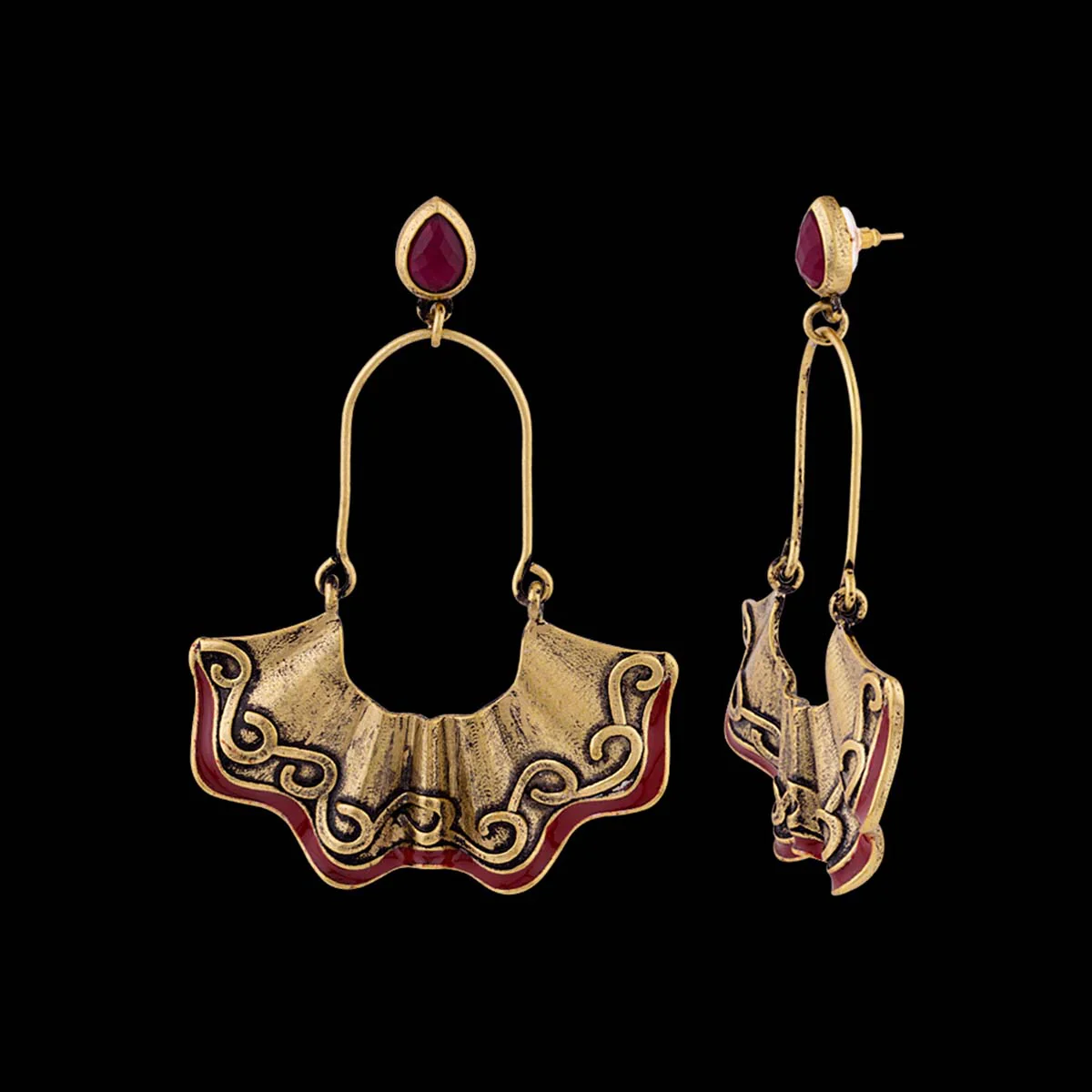 Bharatnatyam Drape Pleated Long Earrings - Image 4