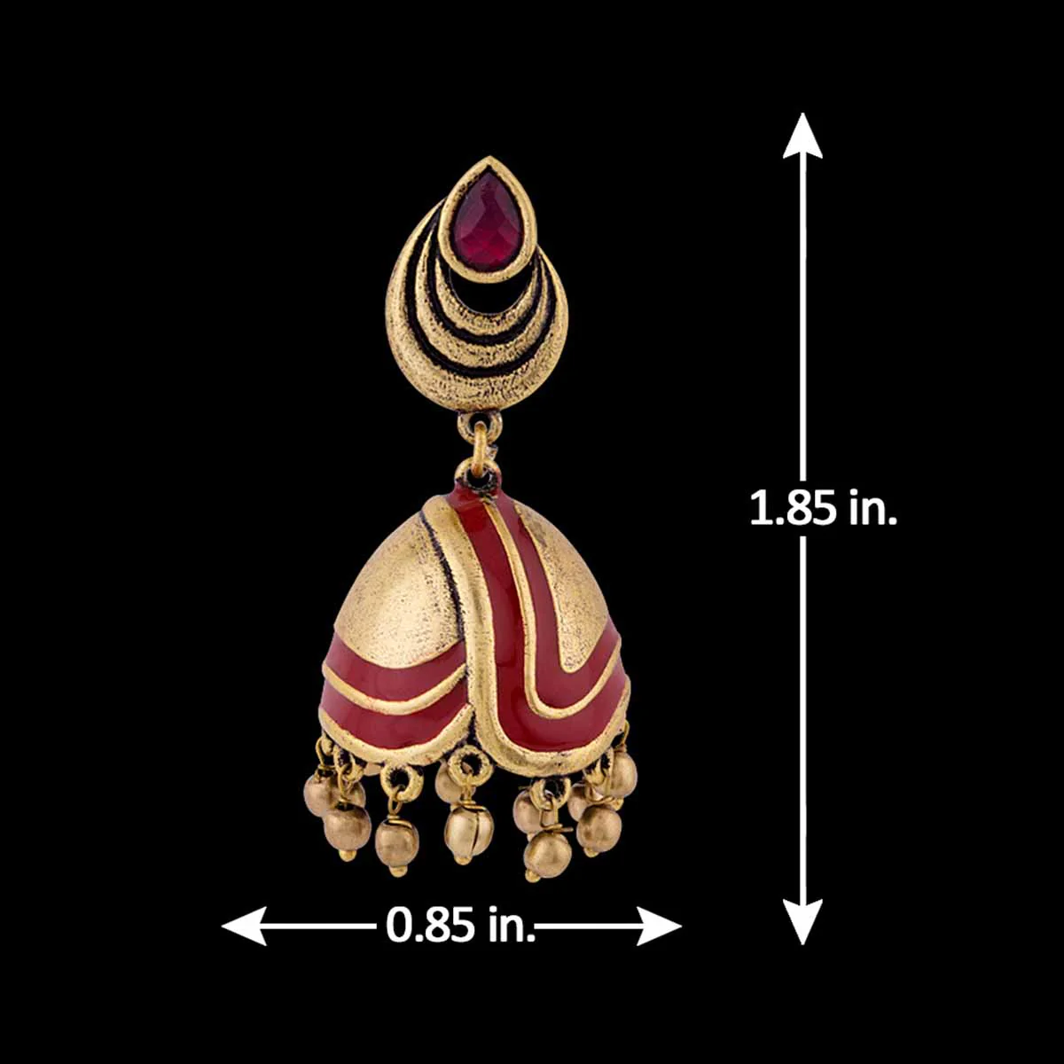 Bharatnatyam Drape Red Enamel Adorned Earrings - Image 5