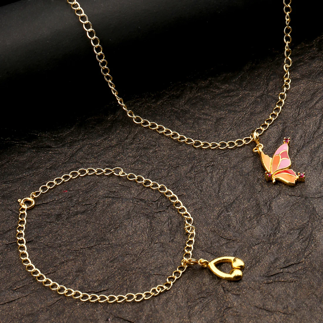 Bird Enameled Charms Pendant With Chain and Bracelets