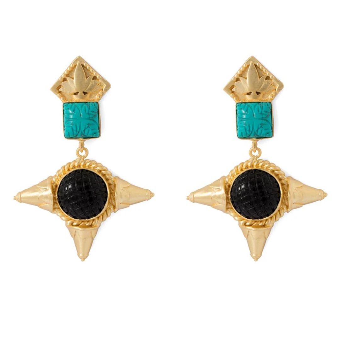 Black And Green Stone Studded Women's Earrings - Image 3