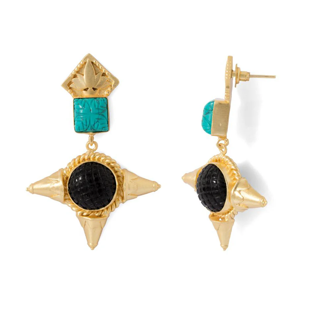 Black And Green Stone Studded Women's Earrings - Image 4