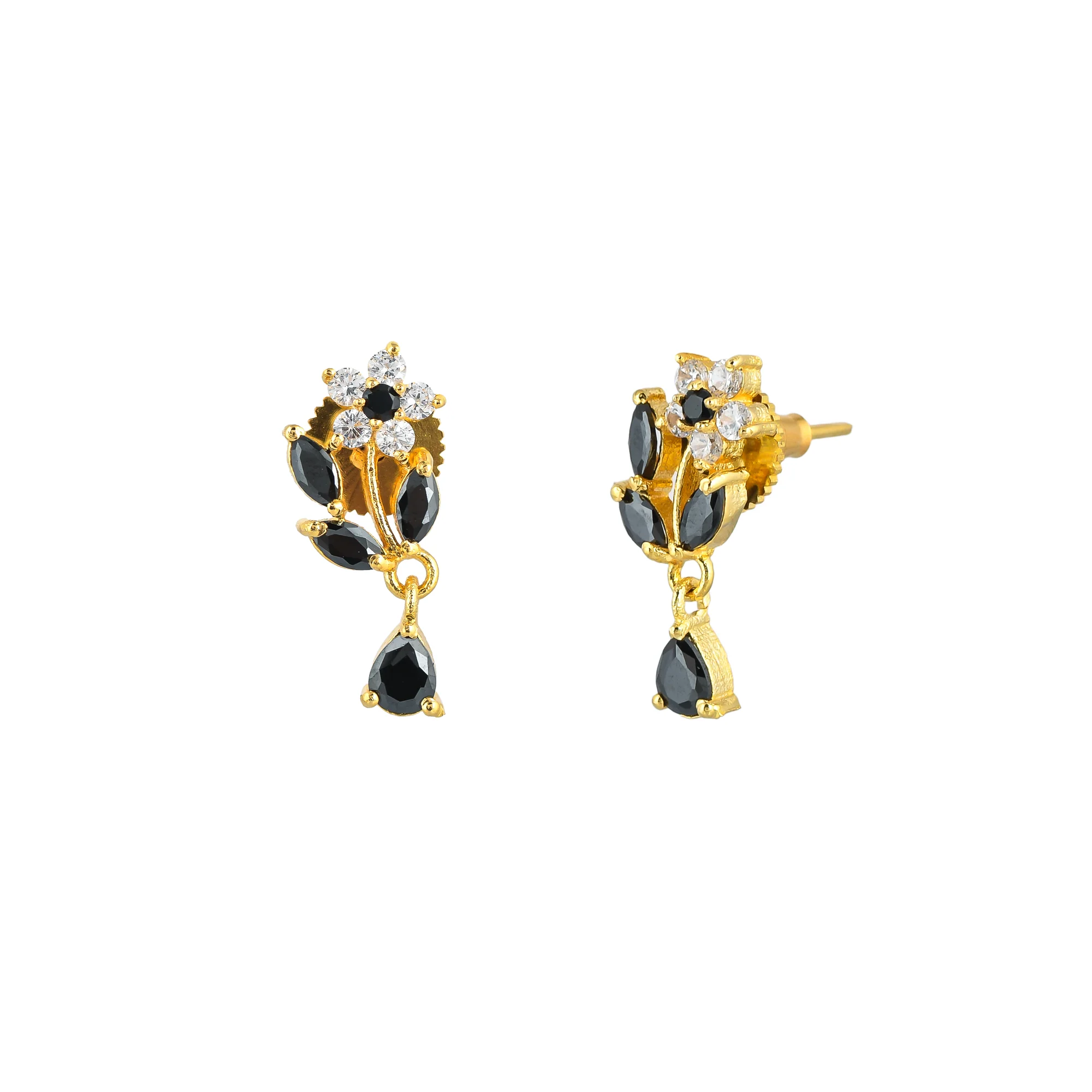 Black and White Round and Marquise Cut CZ Floral Earrings - Image 4
