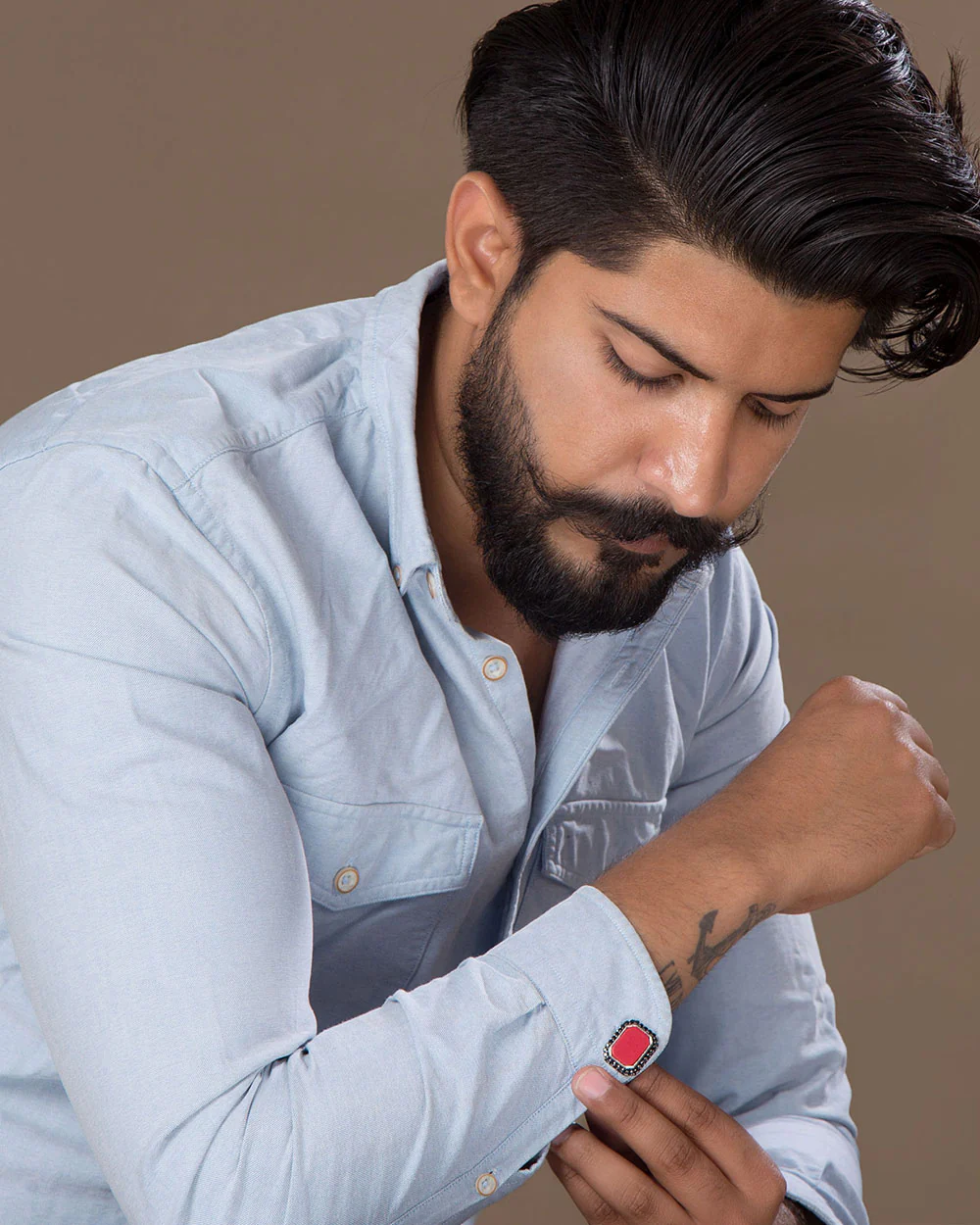 Black CZ Angular Cut Milestone Cufflinks - Image 5