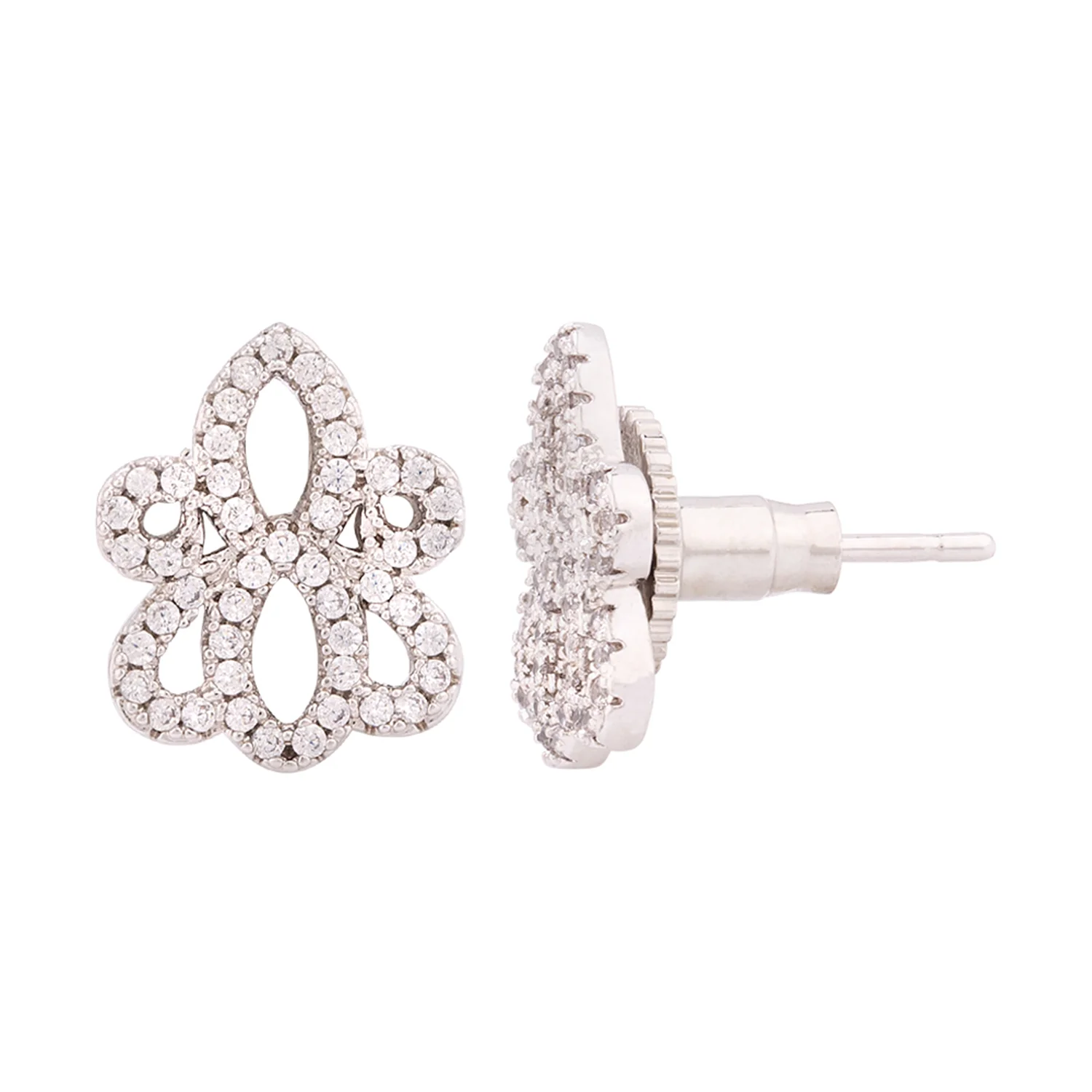 Black CZ Floral Motif Stud Earrings - Image 4