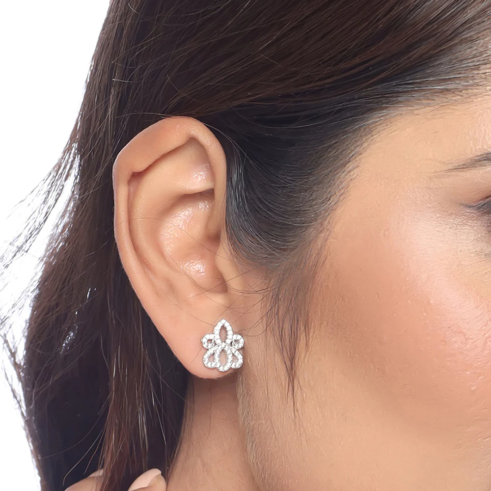 Black CZ Floral Motif Stud Earrings - Image 6