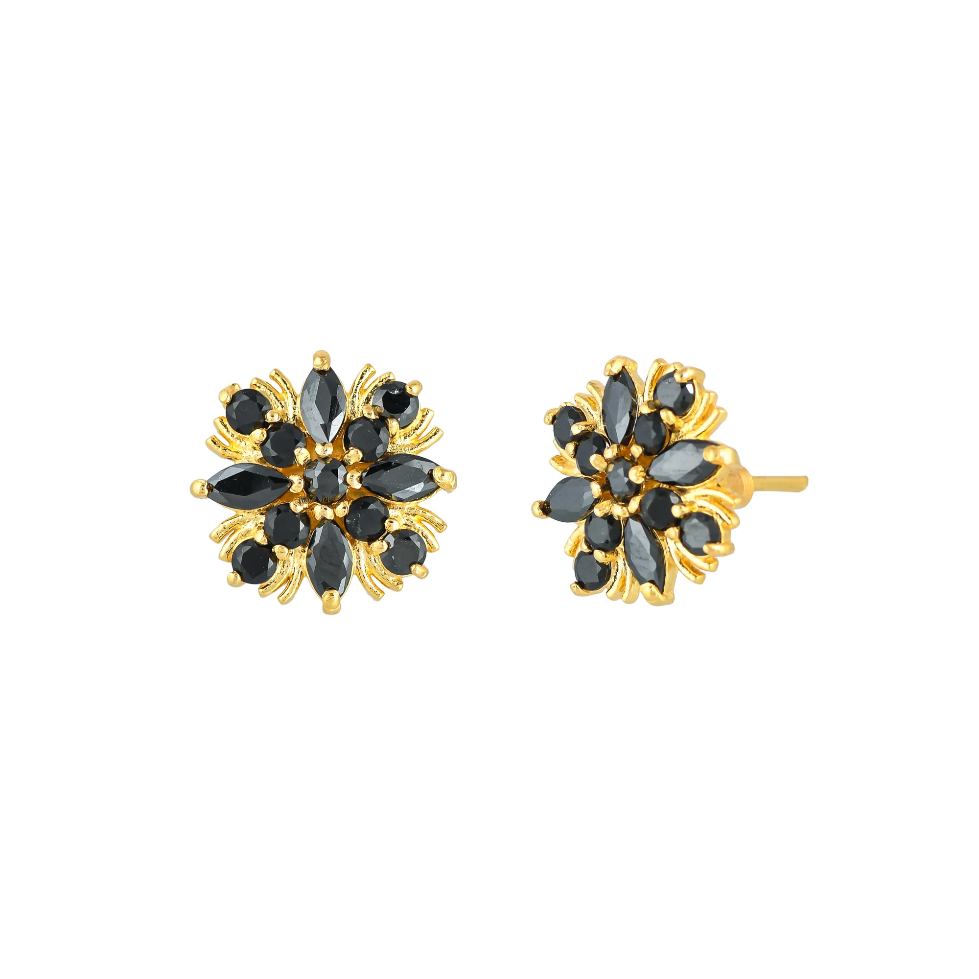 Black CZ Gemstones Small Stud Earrings - Image 4