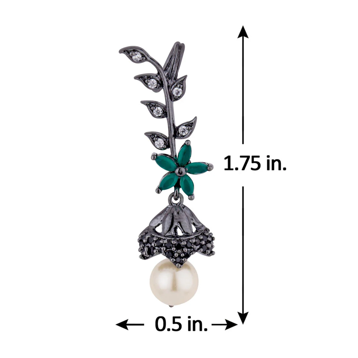 Black CZ Vine Earrings with Pearl - Image 5